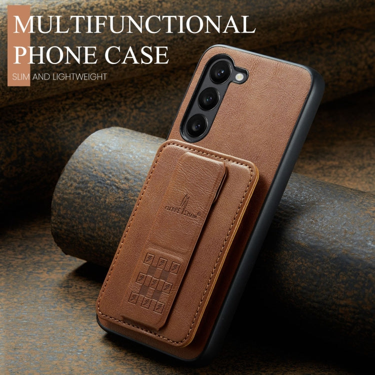 For Samsung Galaxy S23+ 5G Fierre Shann Oil Wax Cow Leather Card Holder Back Phone Case(Brown) - HoMEdemic™ 