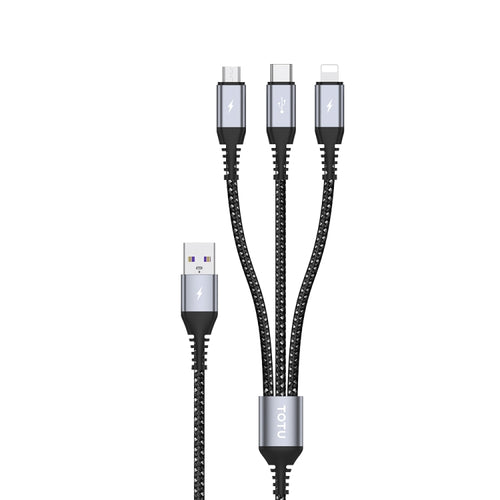 TOTU CB-5-3 3 in 1 17.5W USB to 8 Pin+Micro USB+USB-C/Type-C Multifunctional Data Cable, Length: 1.2m(Grey) - HoMEdemic™ 