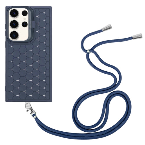 For Samsung Galaxy S24 Ultra 5G Honeycomb Radiating Lens Holder Magsafe Phone Case with Lanyard(Blue) - HoMEdemic™ 