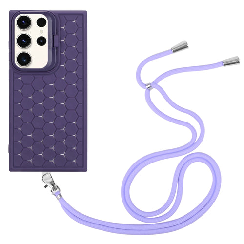 For Samsung Galaxy S24 Ultra 5G Honeycomb Radiating Lens Holder Magsafe Phone Case with Lanyard(Purple) - HoMEdemic™ 