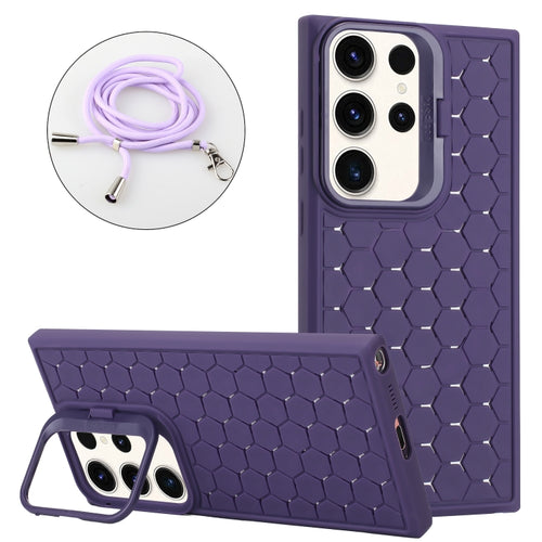 For Samsung Galaxy S24 Ultra 5G Honeycomb Radiating Lens Holder Magsafe Phone Case with Lanyard(Purple) - HoMEdemic™ 