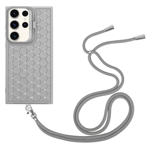 For Samsung Galaxy S24 Ultra 5G Honeycomb Radiating Lens Holder Magsafe Phone Case with Lanyard(Grey) - HoMEdemic™ 