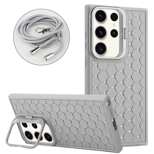 For Samsung Galaxy S24 Ultra 5G Honeycomb Radiating Lens Holder Magsafe Phone Case with Lanyard(Grey) - HoMEdemic™ 