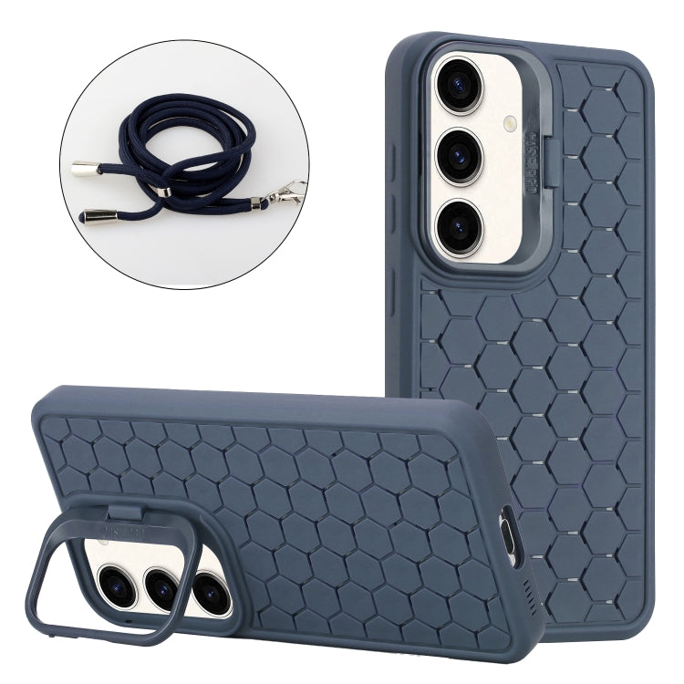 For Samsung Galaxy S24 5G Honeycomb Radiating Lens Holder Magsafe Phone Case with Lanyard(Blue) - HoMEdemic™ 