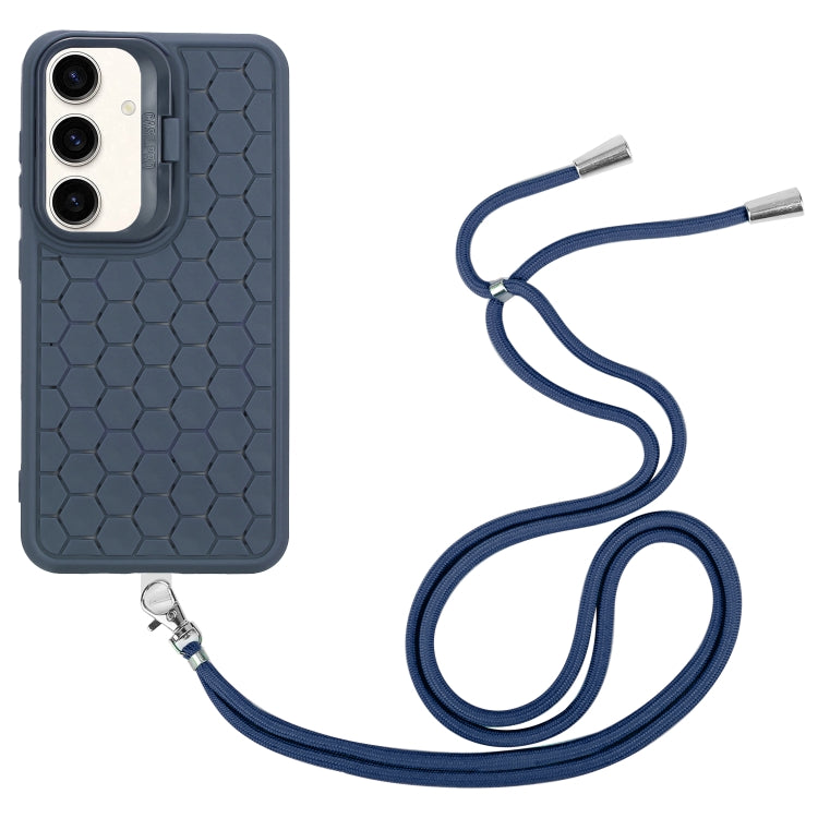 For Samsung Galaxy S24 5G Honeycomb Radiating Lens Holder Magsafe Phone Case with Lanyard(Blue) - HoMEdemic™ 