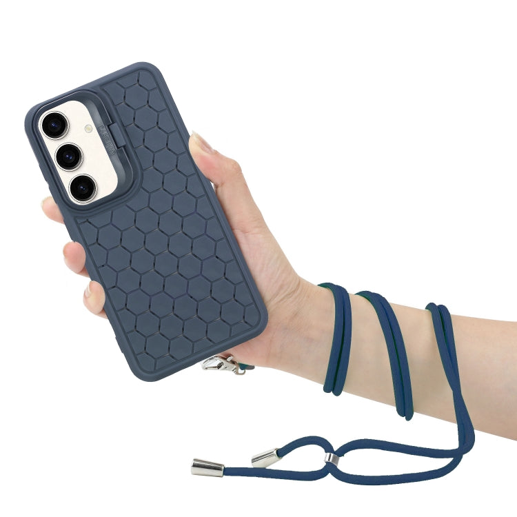 For Samsung Galaxy S24 5G Honeycomb Radiating Lens Holder Magsafe Phone Case with Lanyard(Blue) - HoMEdemic™ 