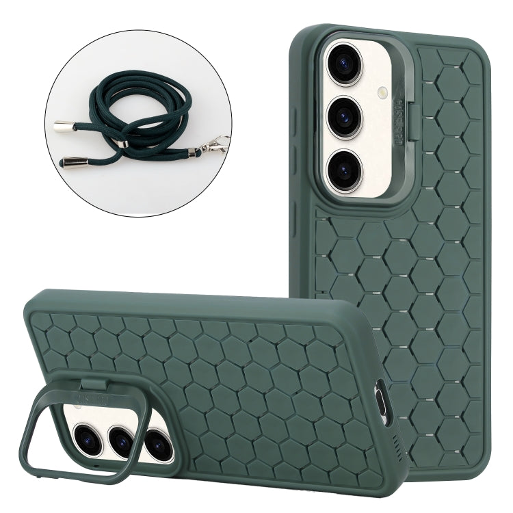 For Samsung Galaxy S24 5G Honeycomb Radiating Lens Holder Magsafe Phone Case with Lanyard(Green) - HoMEdemic™ 