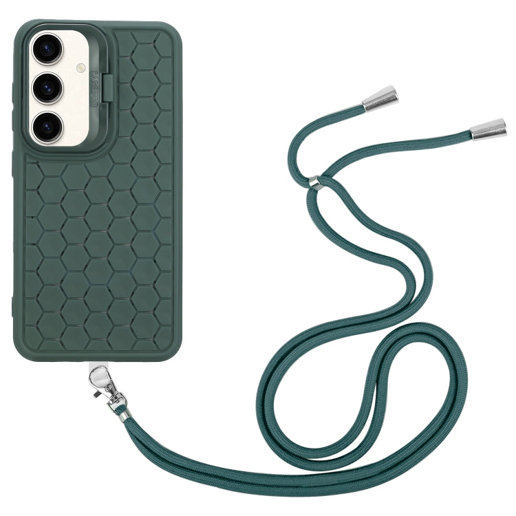 For Samsung Galaxy S24 5G Honeycomb Radiating Lens Holder Magsafe Phone Case with Lanyard(Green) - HoMEdemic™ 