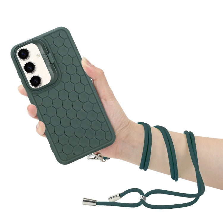 For Samsung Galaxy S24 5G Honeycomb Radiating Lens Holder Magsafe Phone Case with Lanyard(Green) - HoMEdemic™ 
