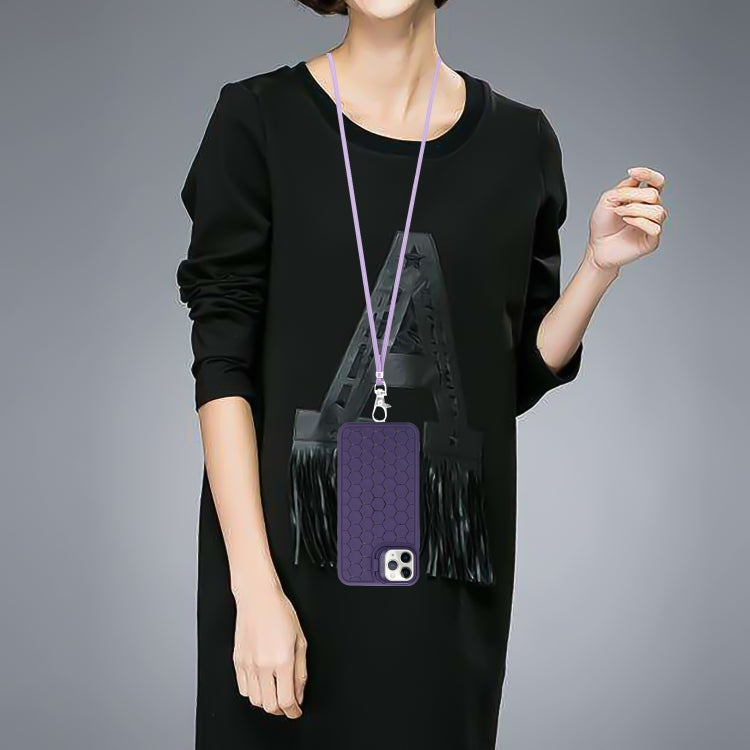 For iPhone 15 Pro Honeycomb Radiating Lens Holder Magsafe Phone Case with Lanyard(Purple) - HoMEdemic™ 