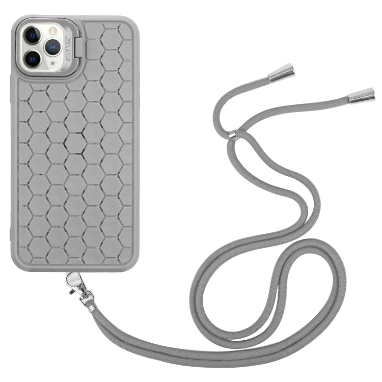 For iPhone 15 Pro Honeycomb Radiating Lens Holder Magsafe Phone Case with Lanyard(Grey) - HoMEdemic™ 