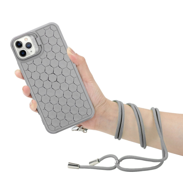 For iPhone 15 Pro Honeycomb Radiating Lens Holder Magsafe Phone Case with Lanyard(Grey) - HoMEdemic™ 