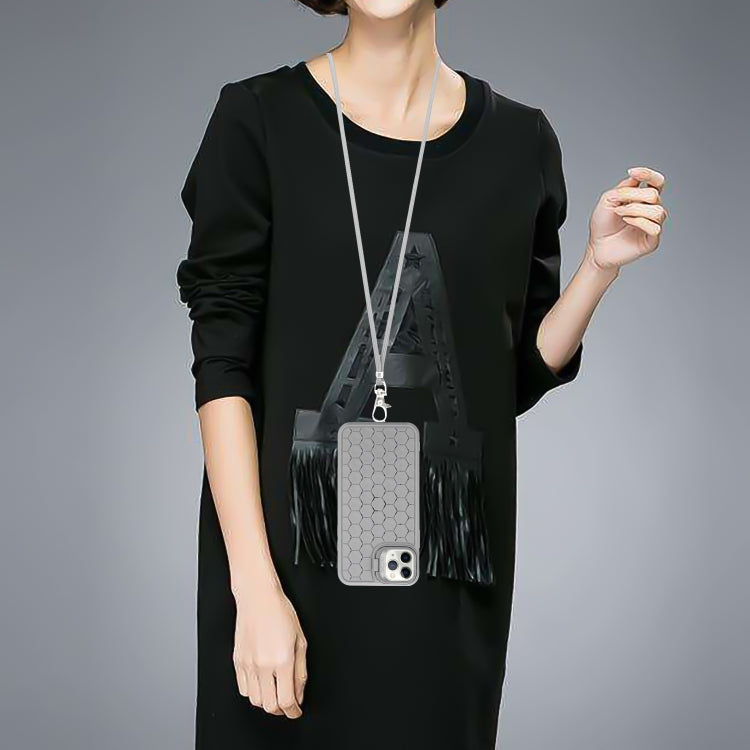 For iPhone 15 Pro Honeycomb Radiating Lens Holder Magsafe Phone Case with Lanyard(Grey) - HoMEdemic™ 