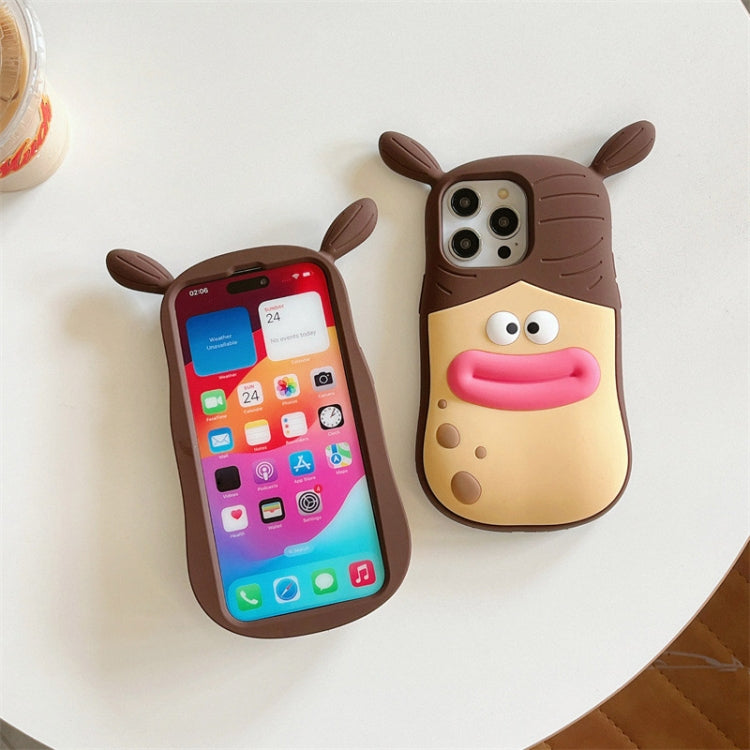 For iPhone 15 Pro 3D Fun Braid Girl Silicone Phone Case(Pinch Mouth) - HoMEdemic™ 
