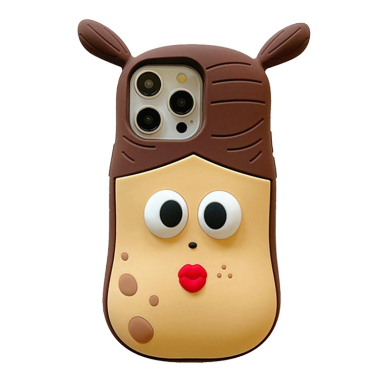 For iPhone 15 Pro 3D Fun Braid Girl Silicone Phone Case(Pinch Eyes) - HoMEdemic™ 