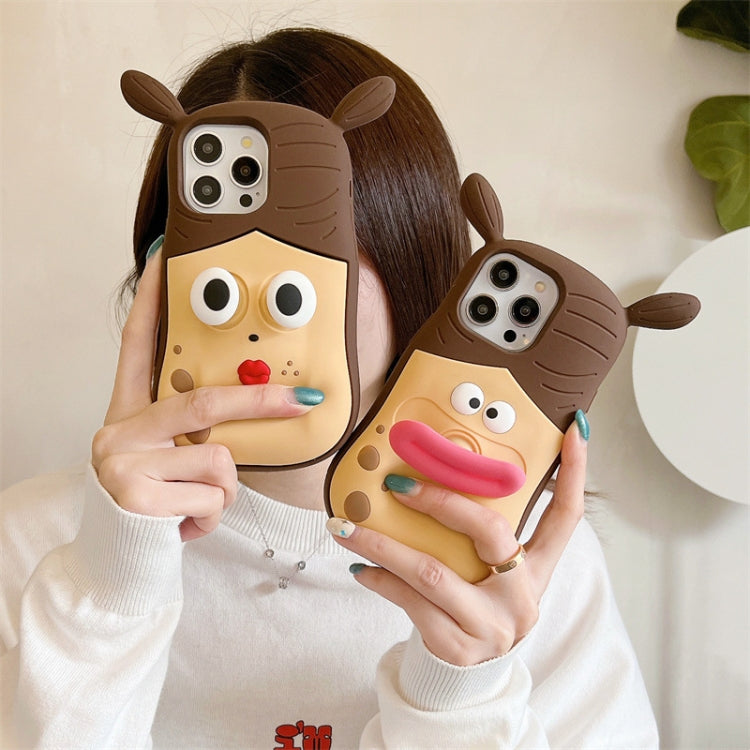 For iPhone 15 Pro 3D Fun Braid Girl Silicone Phone Case(Pinch Mouth) - HoMEdemic™ 