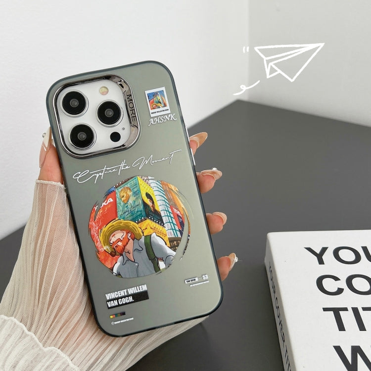 For iPhone 15 Pro Electroplated Lens Illustration Phone Case(Grey) - HoMEdemic™ 