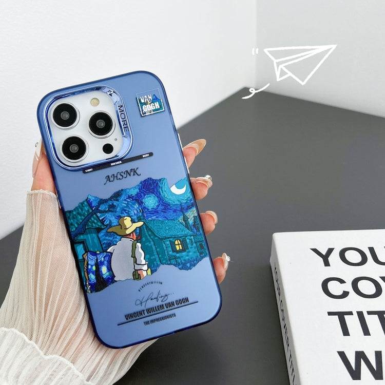 For iPhone 15 Pro Electroplated Lens Illustration Phone Case(Blue) - HoMEdemic™ 