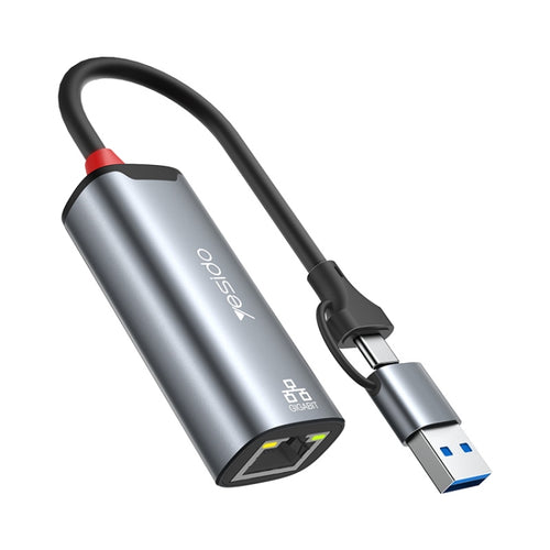 Yesido HB26 2 in 1 USB+USB-C/Type-C to Ethernet Adapter(Grey) - HoMEdemic™ 