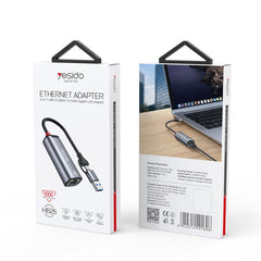 Yesido HB26 2 in 1 USB+USB-C/Type-C to Ethernet Adapter(Grey) - HoMEdemic™ 