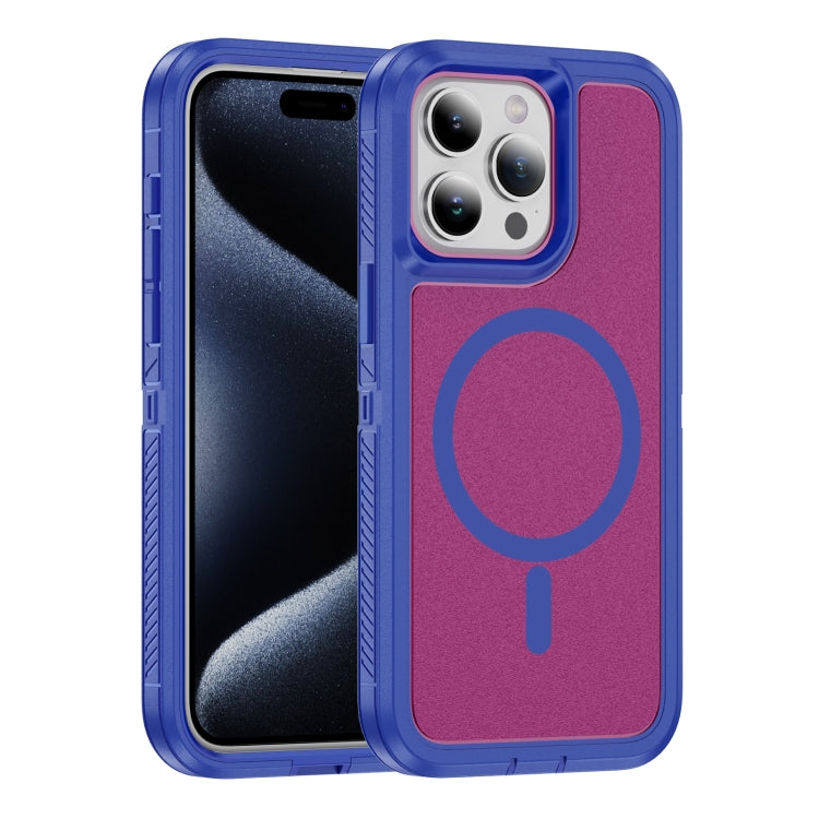 For iPhone 15 Pro Guard Magsafe Magnetic Ring Matte Phone Case(Blue+Rose Red) - HoMEdemic™ 