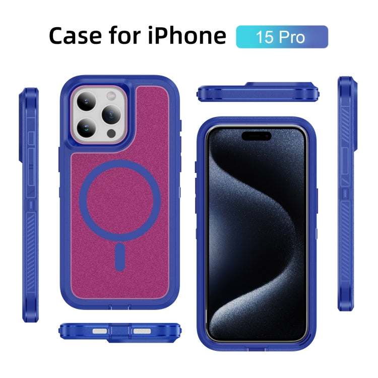 For iPhone 15 Pro Guard Magsafe Magnetic Ring Matte Phone Case(Blue+Rose Red) - HoMEdemic™ 