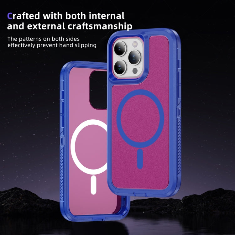 For iPhone 15 Pro Guard Magsafe Magnetic Ring Matte Phone Case(Blue+Rose Red) - HoMEdemic™ 