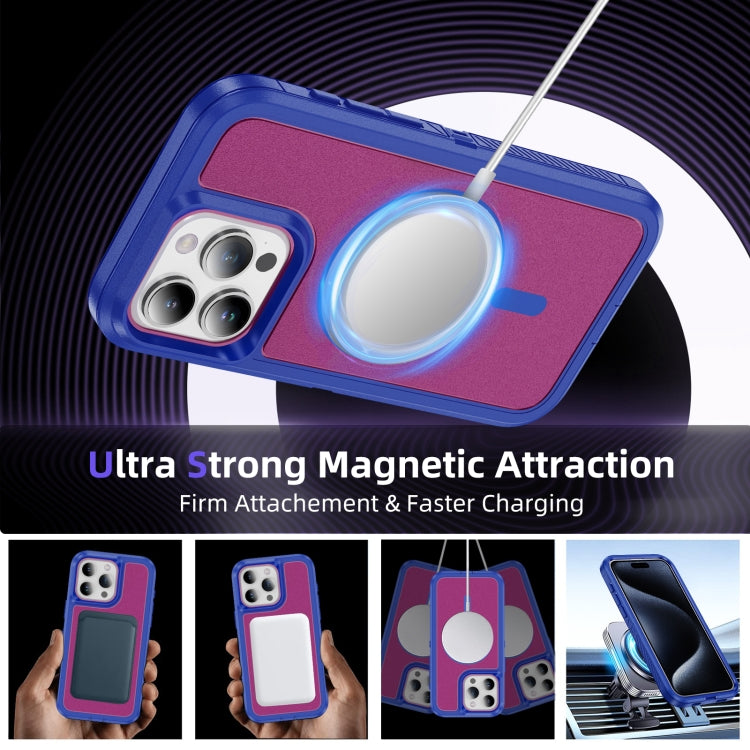 For iPhone 15 Pro Guard Magsafe Magnetic Ring Matte Phone Case(Blue+Rose Red) - HoMEdemic™ 