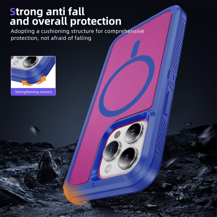 For iPhone 15 Pro Guard Magsafe Magnetic Ring Matte Phone Case(Blue+Rose Red) - HoMEdemic™ 