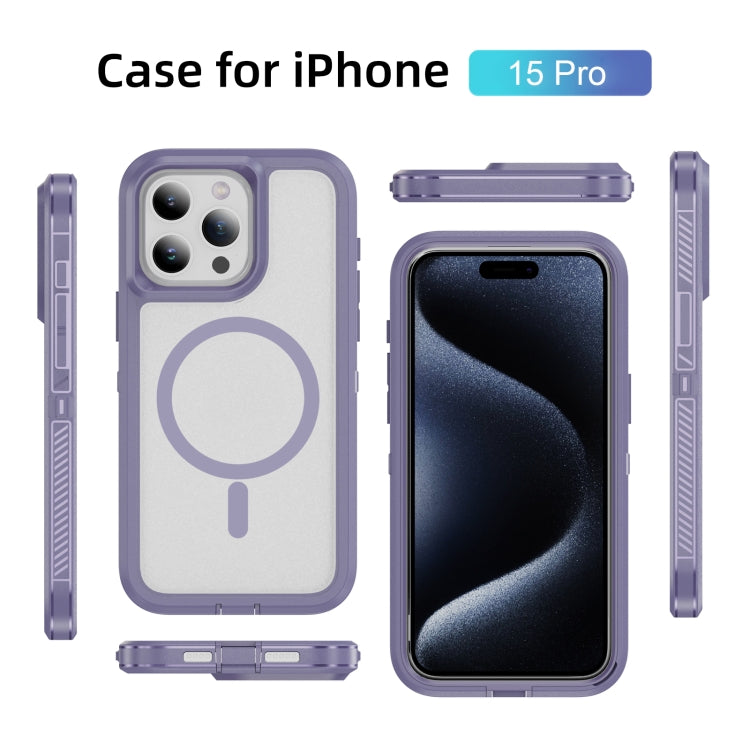 For iPhone 15 Pro Guard Magsafe Magnetic Ring Matte Phone Case(Light Purple) - HoMEdemic™ 