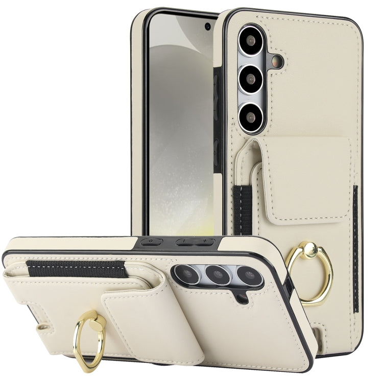 For Samsung Galaxy S24 5G Elastic Card Bag Ring Holder Phone Case(White) - HoMEdemic™ 