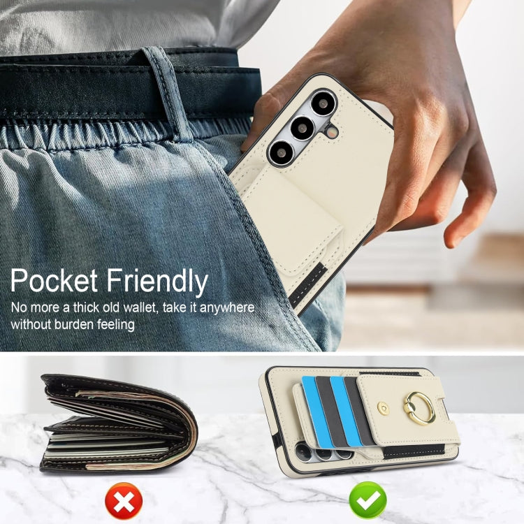 For Samsung Galaxy S24 5G Elastic Card Bag Ring Holder Phone Case(White) - HoMEdemic™ 