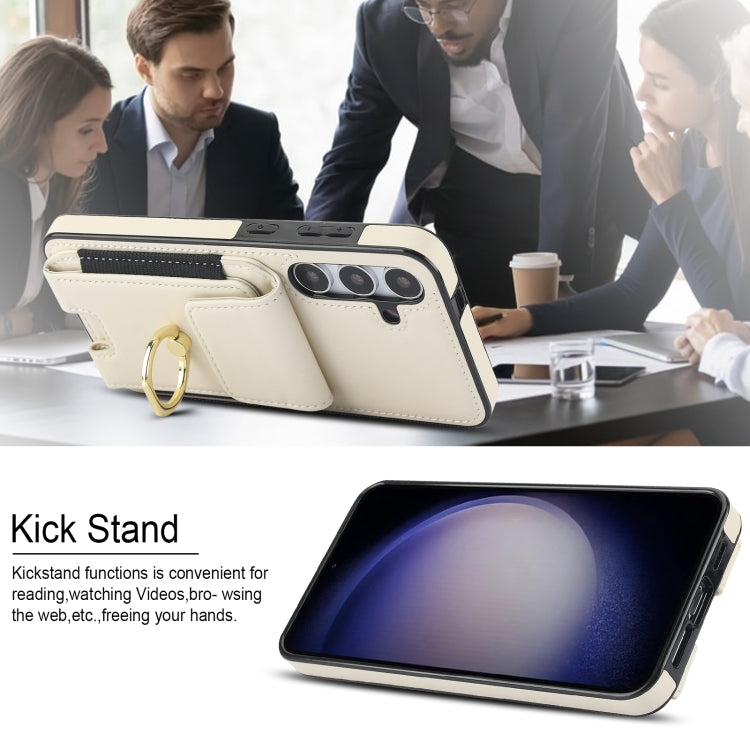 For Samsung Galaxy S24 5G Elastic Card Bag Ring Holder Phone Case(White) - HoMEdemic™ 