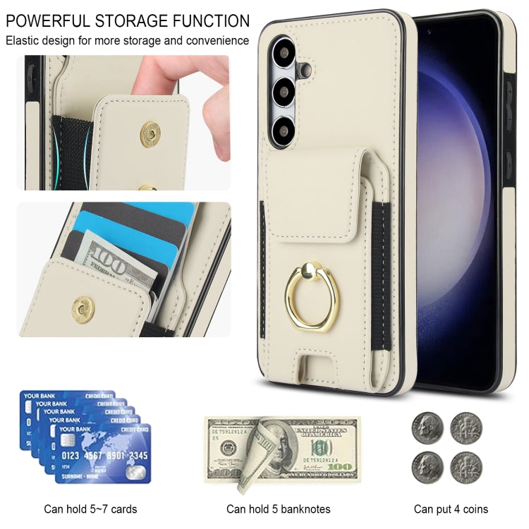 For Samsung Galaxy S24 5G Elastic Card Bag Ring Holder Phone Case(White) - HoMEdemic™ 