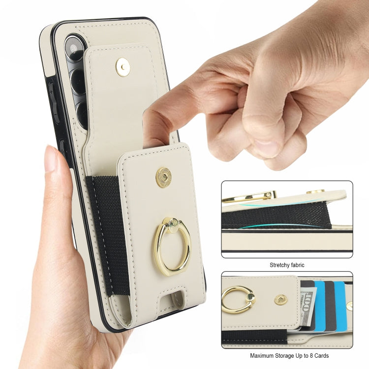 For Samsung Galaxy S24 5G Elastic Card Bag Ring Holder Phone Case(White) - HoMEdemic™ 