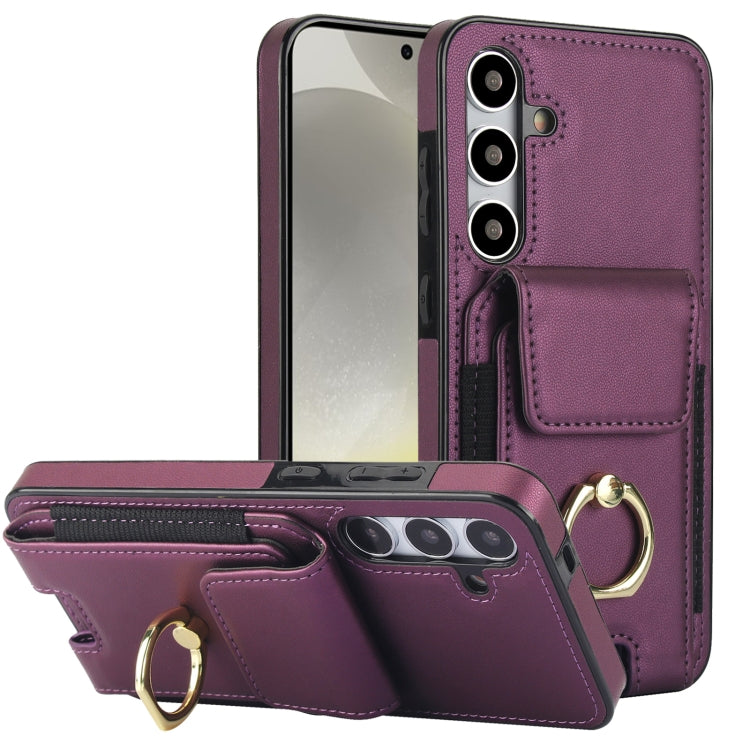 For Samsung Galaxy S24 5G Elastic Card Bag Ring Holder Phone Case(Purple) - HoMEdemic™ 