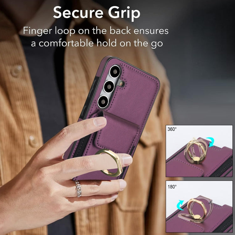 For Samsung Galaxy S24 5G Elastic Card Bag Ring Holder Phone Case(Purple) - HoMEdemic™ 