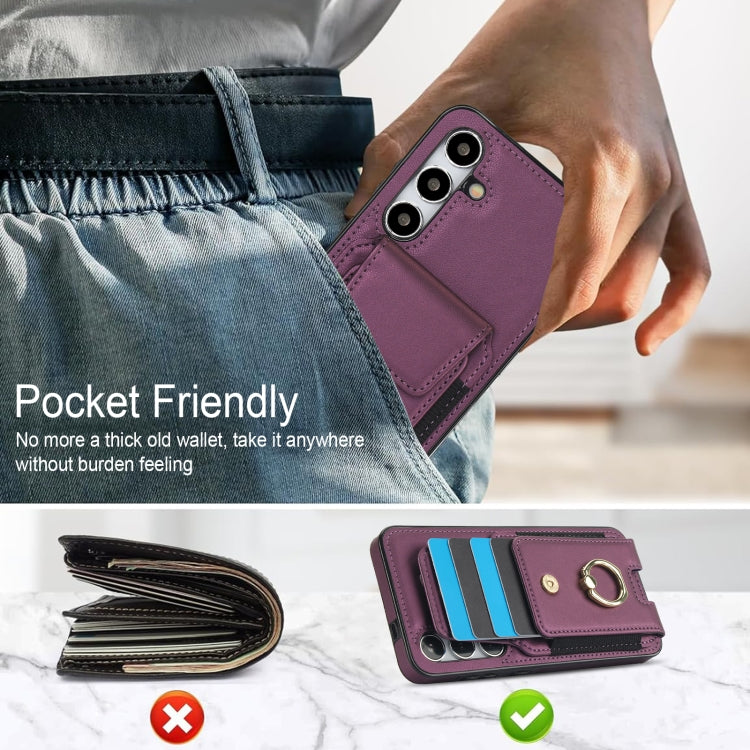 For Samsung Galaxy S24 5G Elastic Card Bag Ring Holder Phone Case(Purple) - HoMEdemic™ 