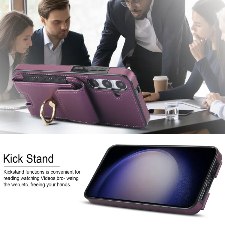 For Samsung Galaxy S24 5G Elastic Card Bag Ring Holder Phone Case(Purple) - HoMEdemic™ 
