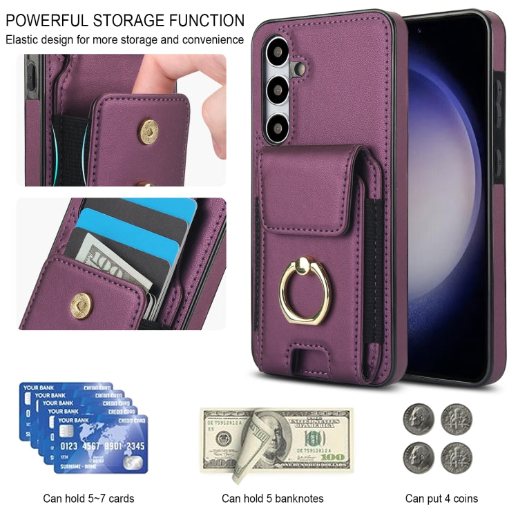 For Samsung Galaxy S24 5G Elastic Card Bag Ring Holder Phone Case(Purple) - HoMEdemic™ 