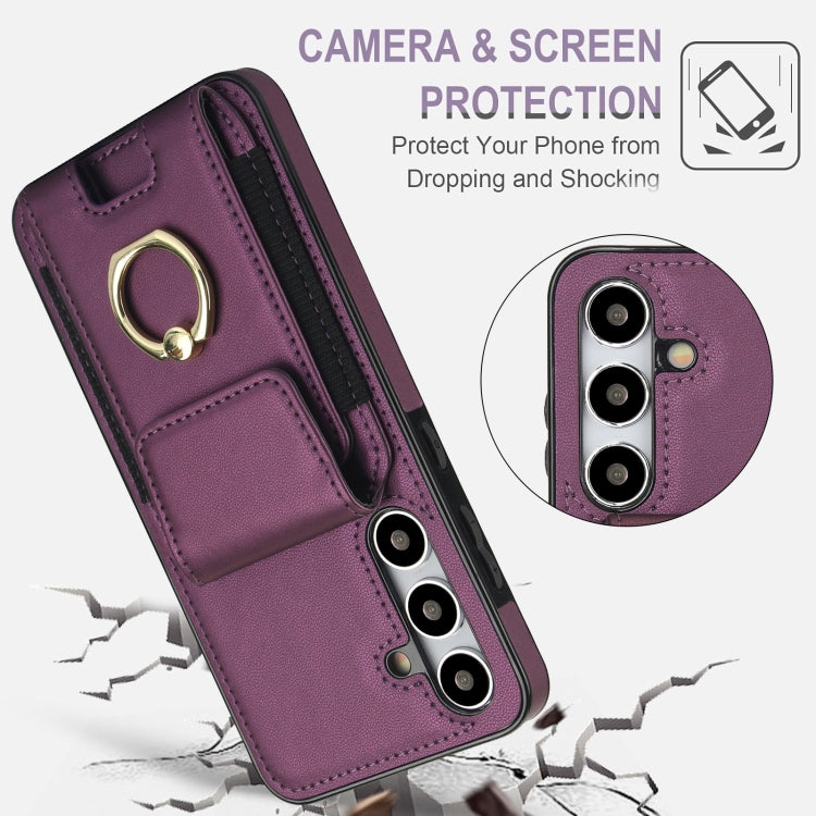 For Samsung Galaxy S24 5G Elastic Card Bag Ring Holder Phone Case(Purple) - HoMEdemic™ 