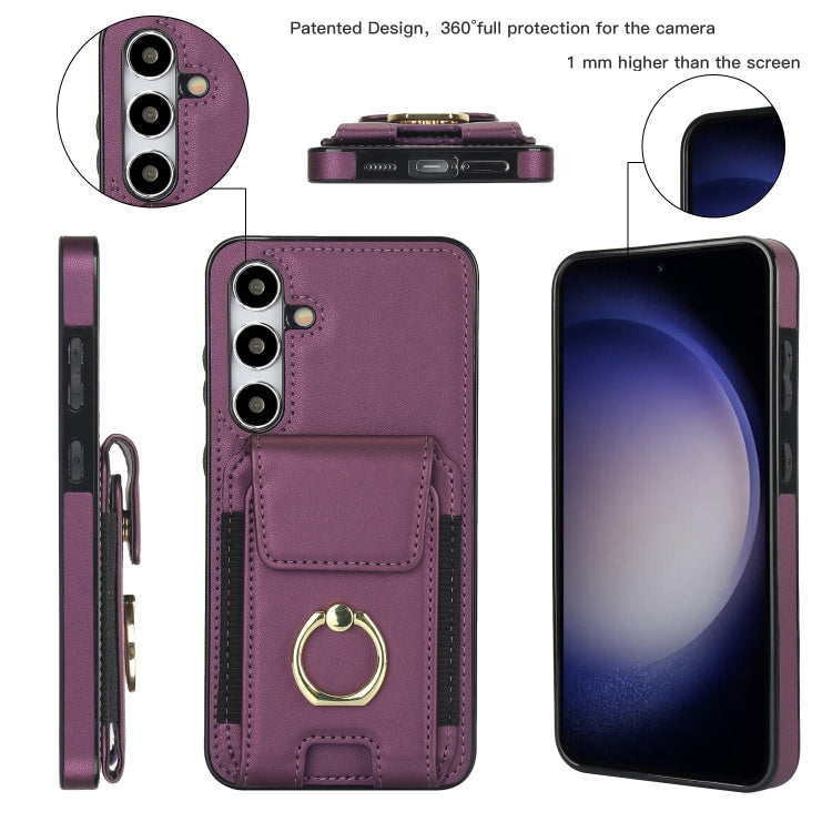 For Samsung Galaxy S24 5G Elastic Card Bag Ring Holder Phone Case(Purple) - HoMEdemic™ 