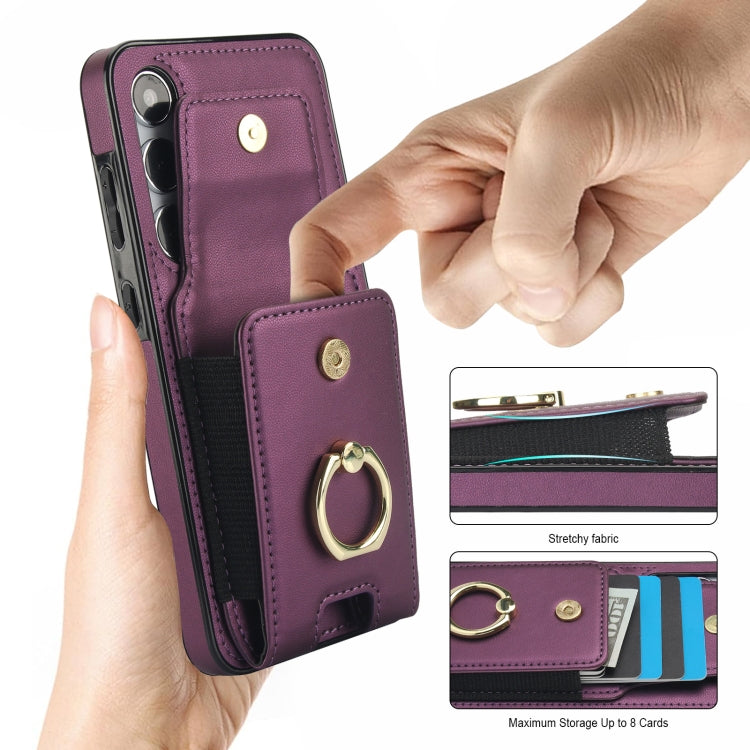 For Samsung Galaxy S24 5G Elastic Card Bag Ring Holder Phone Case(Purple) - HoMEdemic™ 