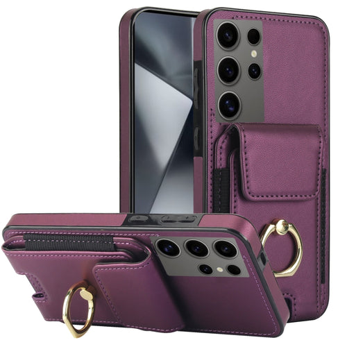 For Samsung Galaxy S24 Ultra 5G Elastic Card Bag Ring Holder Phone Case(Purple) - HoMEdemic™ 