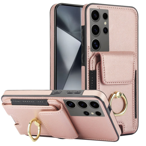 For Samsung Galaxy S24 Ultra 5G Elastic Card Bag Ring Holder Phone Case(Rose Gold) - HoMEdemic™ 