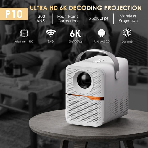 GXMO P10 Android 10 OS HD Portable WiFi Projector, Plug Type:US Plug(White) - HoMEdemic™ 