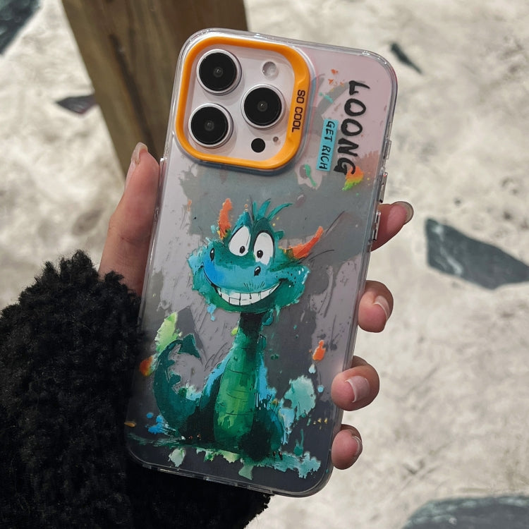 For iPhone 15 Pro Splash-ink AI Cute Dragon PC Hybrid TPU Phone Case(Green Dragon) - HoMEdemic™ 