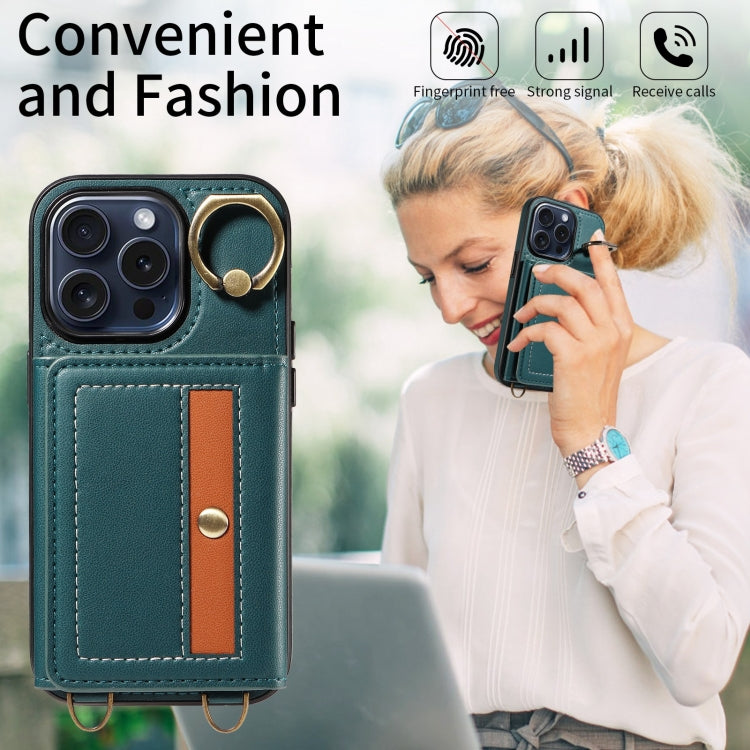 For iPhone 15 Pro Crossbodys Card Bag Ring Holder Leather Phone Case(Green) - HoMEdemic™ 