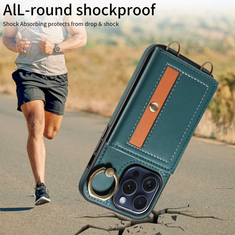 For iPhone 15 Pro Crossbodys Card Bag Ring Holder Leather Phone Case(Green) - HoMEdemic™ 