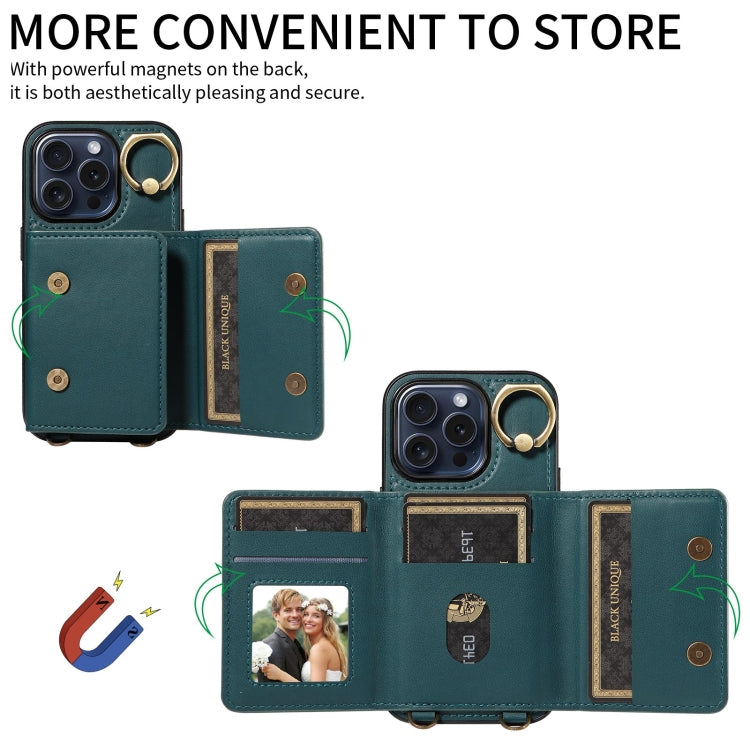For iPhone 15 Pro Crossbodys Card Bag Ring Holder Leather Phone Case(Green) - HoMEdemic™ 
